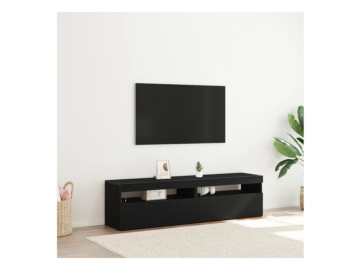 Meubles TV | Bancs TV | Armoires TV avec éclairage LED 2 pcs Chêne Noir 75x35x40 cm Bois d'ingénierie