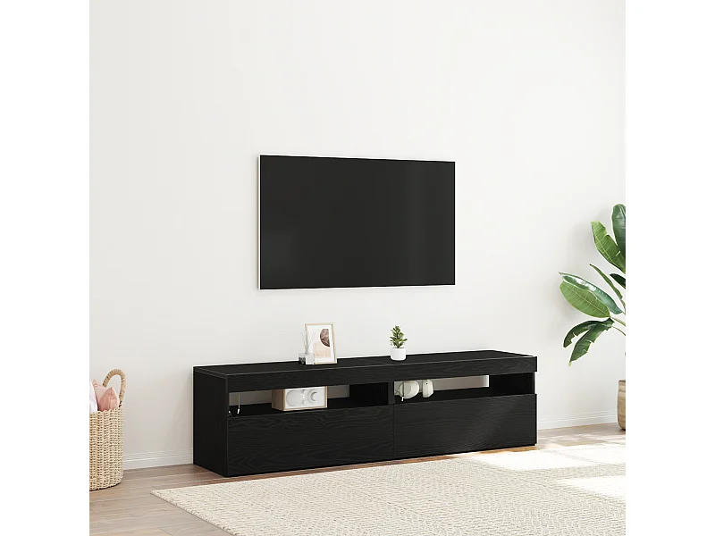 Meubles TV | Bancs TV | Armoires TV avec éclairage LED 2 pcs Chêne Noir 75x35x40 cm Bois d'ingénierie