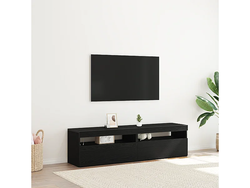 TV Cabinets met LED Lights 2 stuks Zwart Eiken 75x35x40 cm Geengineerd Hout