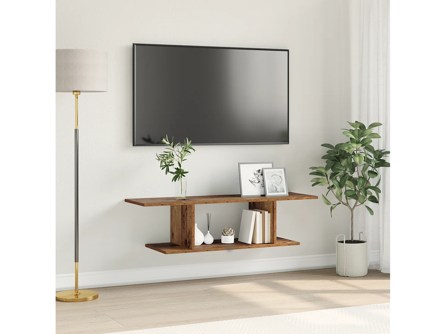 TV-kast | Tv-meubel | Tv-Bank met plank met opslag Bruin 103 x 30 x 26,5 cm Bewerkt hout