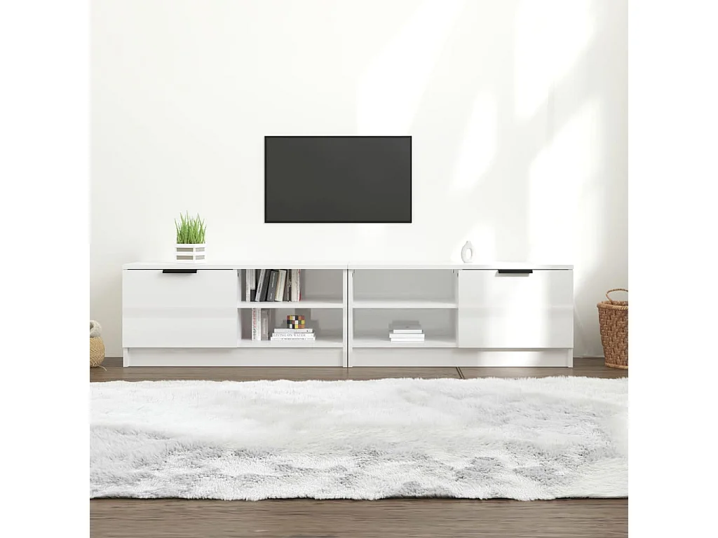 Meubles TV | Bancs TV | Armoires TV 2 pcs Blanc brillant 80x35x36,5 cm Bois d'ingénierie
