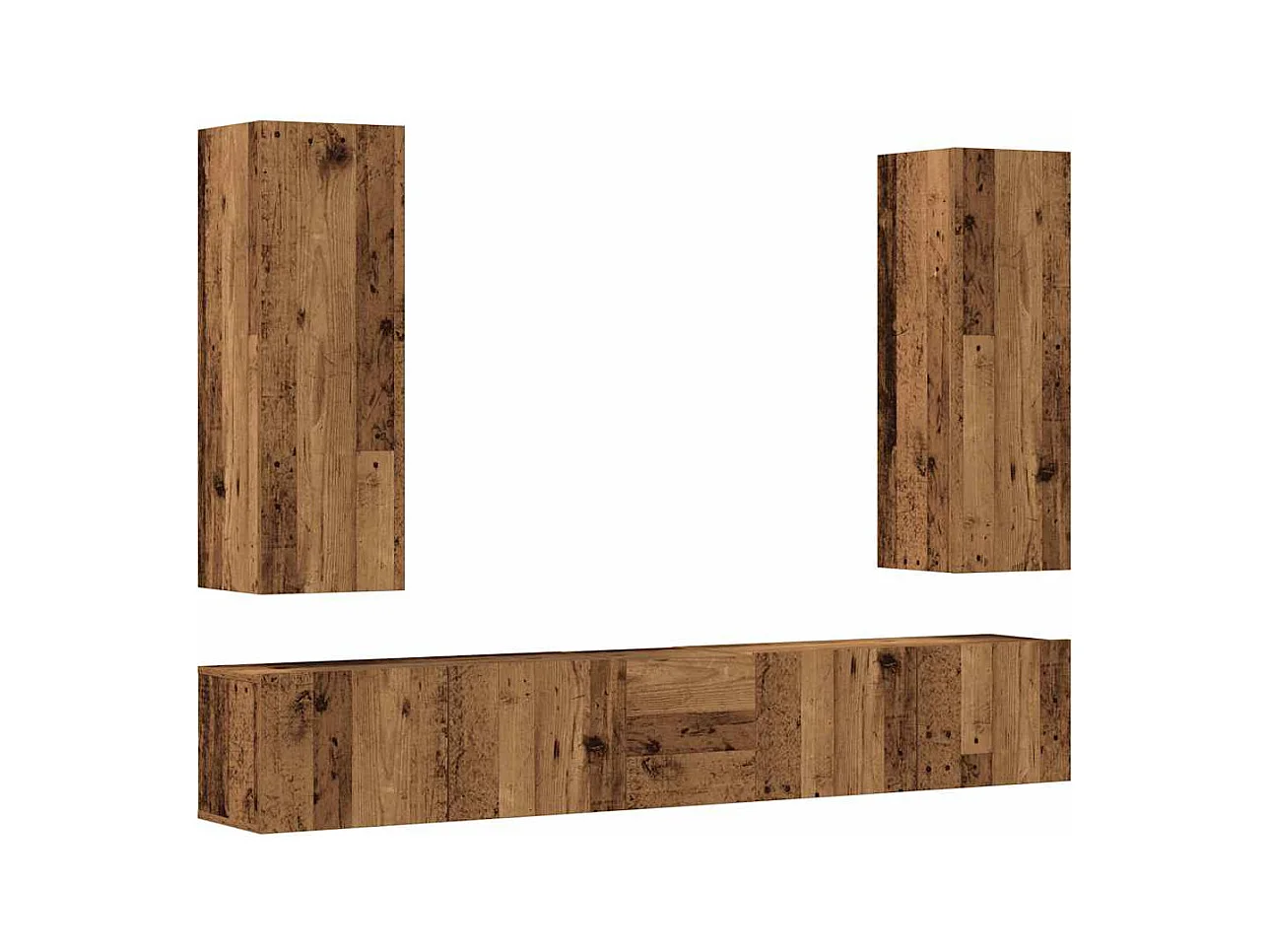 5-delig Tv-meubelset | Tv-Bank | TV-kast wandmontage bewerkt hout oud houtkleurig
