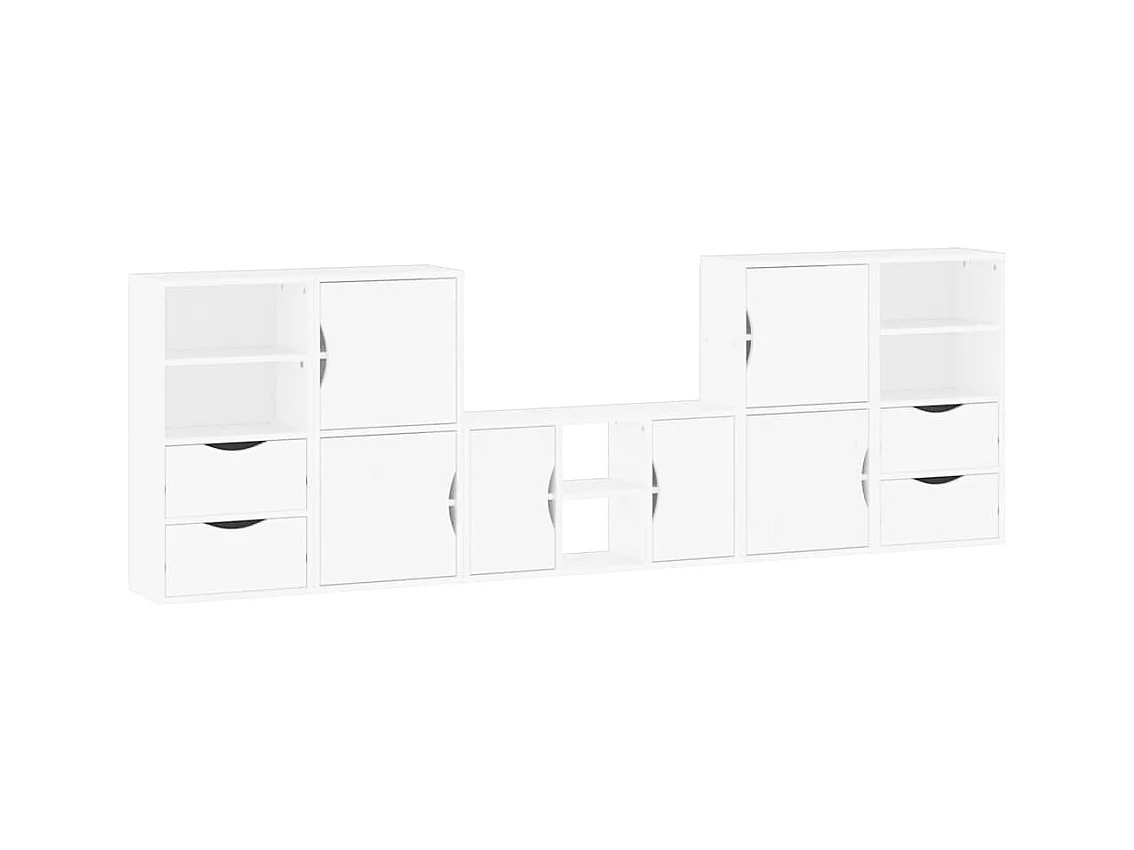 5-delig Tv-meubel | Tv-Bank | TV-kastmet opbergruimte ODDA massief grenenhout wit