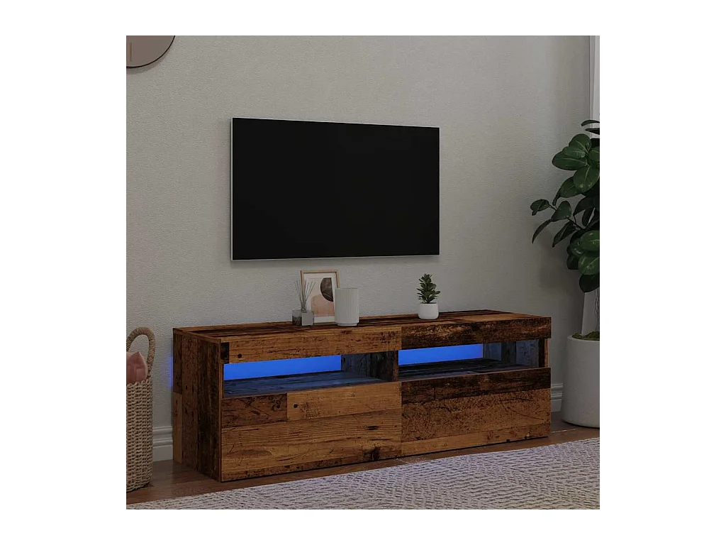Mueble TV | Gabinete de TV | Mueble de salón luces LED madera ingeniería envejecida 120x35x40 cm