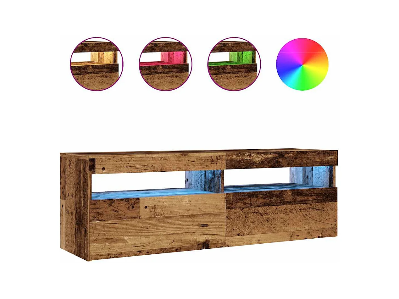 Mueble TV | Gabinete de TV | Mueble de salón luces LED madera ingeniería envejecida 120x35x40 cm