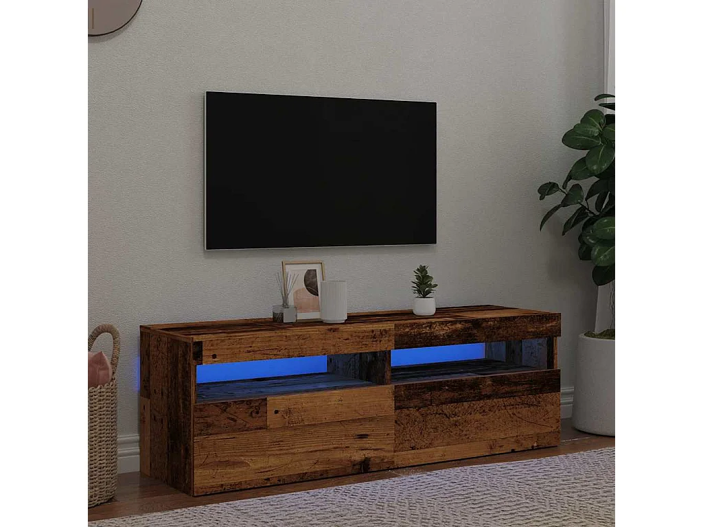 Mueble TV | Gabinete de TV | Mueble de salón luces LED madera ingeniería envejecida 120x35x40 cm