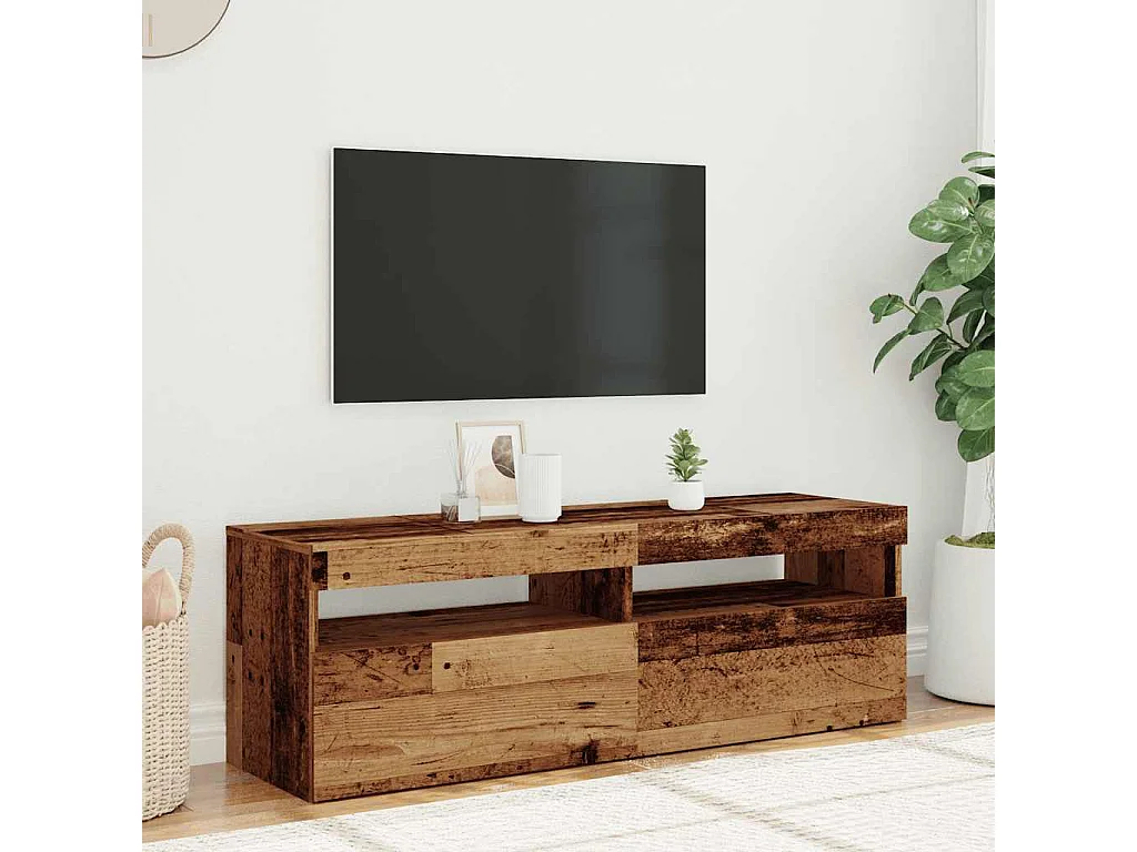 Mueble TV | Gabinete de TV | Mueble de salón luces LED madera ingeniería envejecida 120x35x40 cm