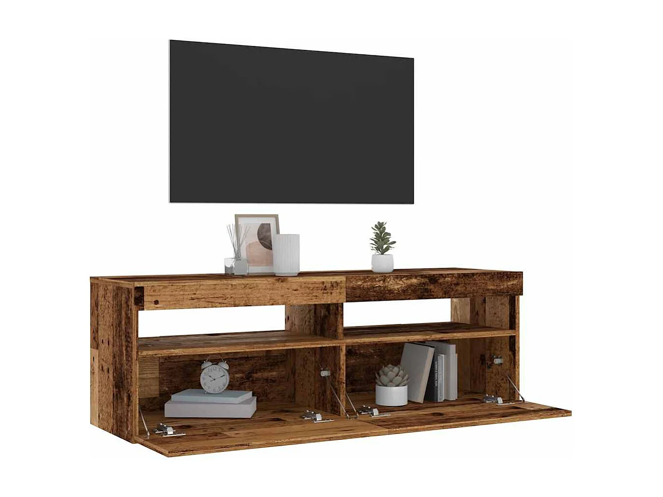 Mueble TV | Gabinete de TV | Mueble de salón luces LED madera ingeniería envejecida 120x35x40 cm