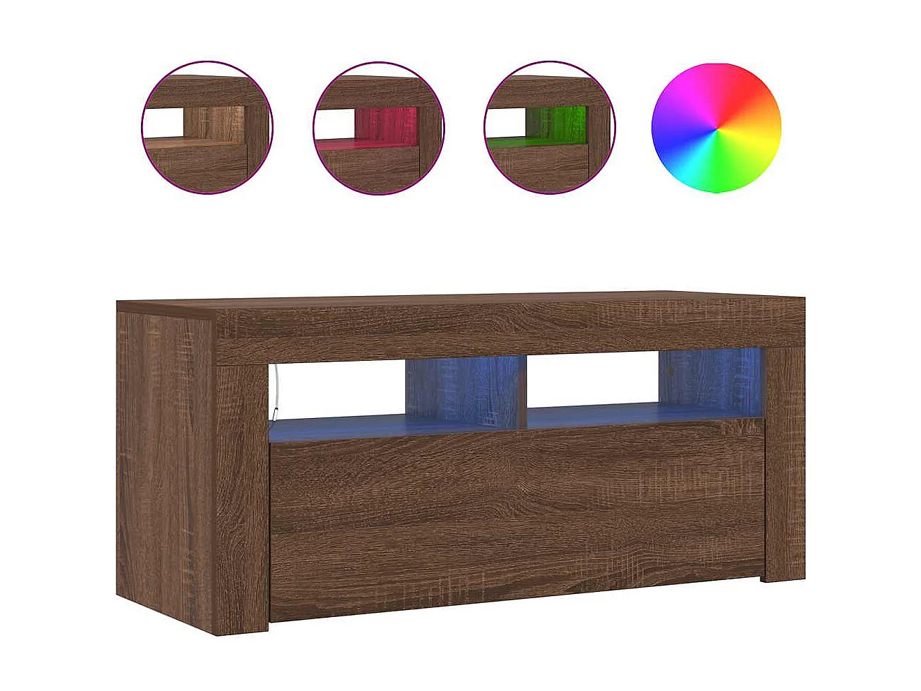 Mueble de TV | Mueble de salón con luces LED roble marrón 90x35x40 cm