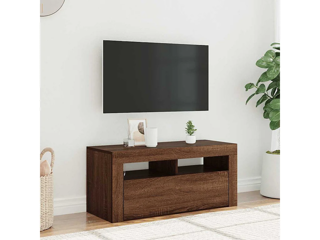 Meuble TV | Banc TV | Armoire TV avec lumières LED Chêne marron 90x35x40 cm