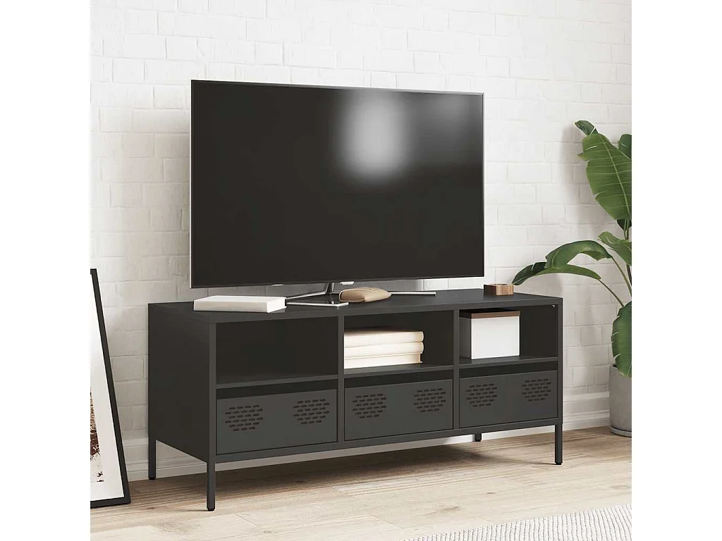 Meuble TV | Banc TV | Armoire TV noir 101,5x39x43,5 cm acier laminé à froid