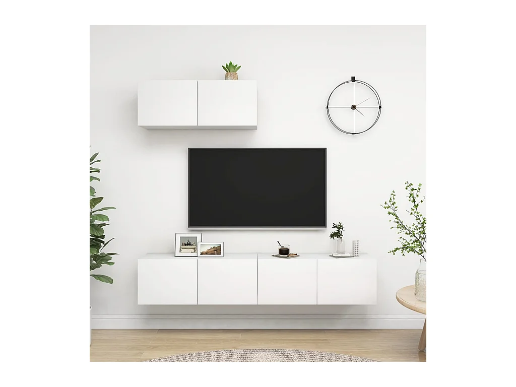 Meubles TV | Bancs TV | Armoires TV 3 pcs Blanc Bois d'ingénierie