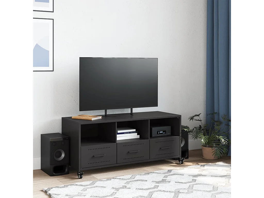 Meuble TV | Banc TV | Armoire TV noir 100,5x39x43,5 cm acier