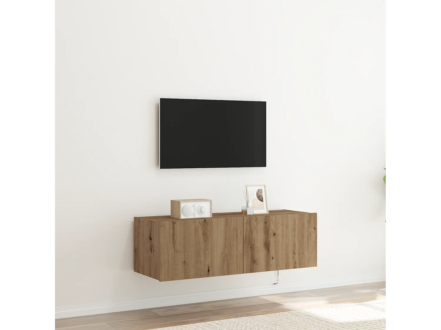 Meuble TV | Banc TV | Armoire TV avec lumières LED Chêne Artisan 100x35x31 cm