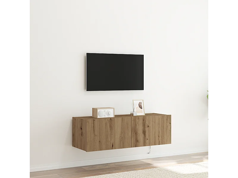 Tv-wandmeubel | TV-kast | Tv-Bank met LED-verlichting 100x35x31 cm artisanaal eiken