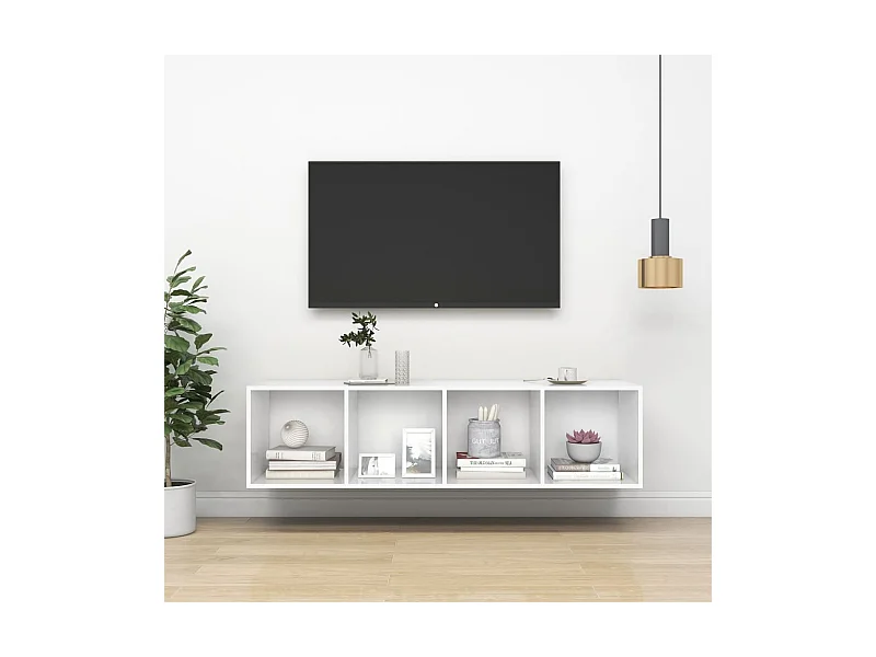Mueble TV de pared con madera contrachapada blanco 37x37x142,5 cm