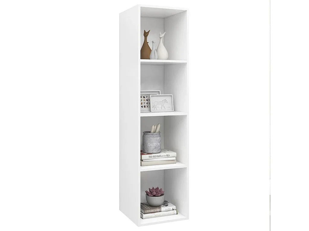 Mueble TV de pared con madera contrachapada blanco 37x37x142,5 cm