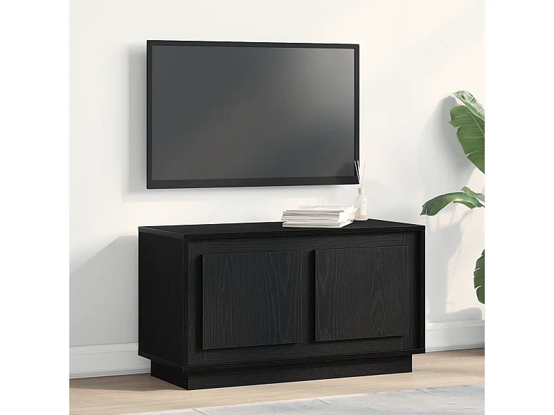 Meuble TV | Banc TV | Armoire TV Noir Chêne 80x35x45 cm En Bois Agencé
