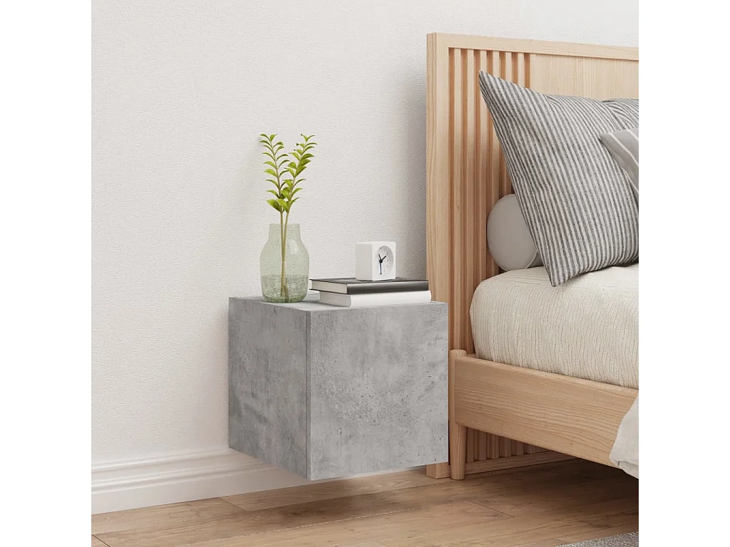 Mueble de TV | Mueble de salón de pared con luces LED gris hormigón 30,5x35x30 cm