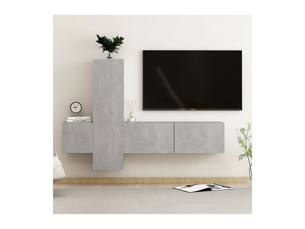 Set de Muebles de salón | Gabinetes de TV |  Muebles de TV 3 pzas madera ingeniería gris hormigón