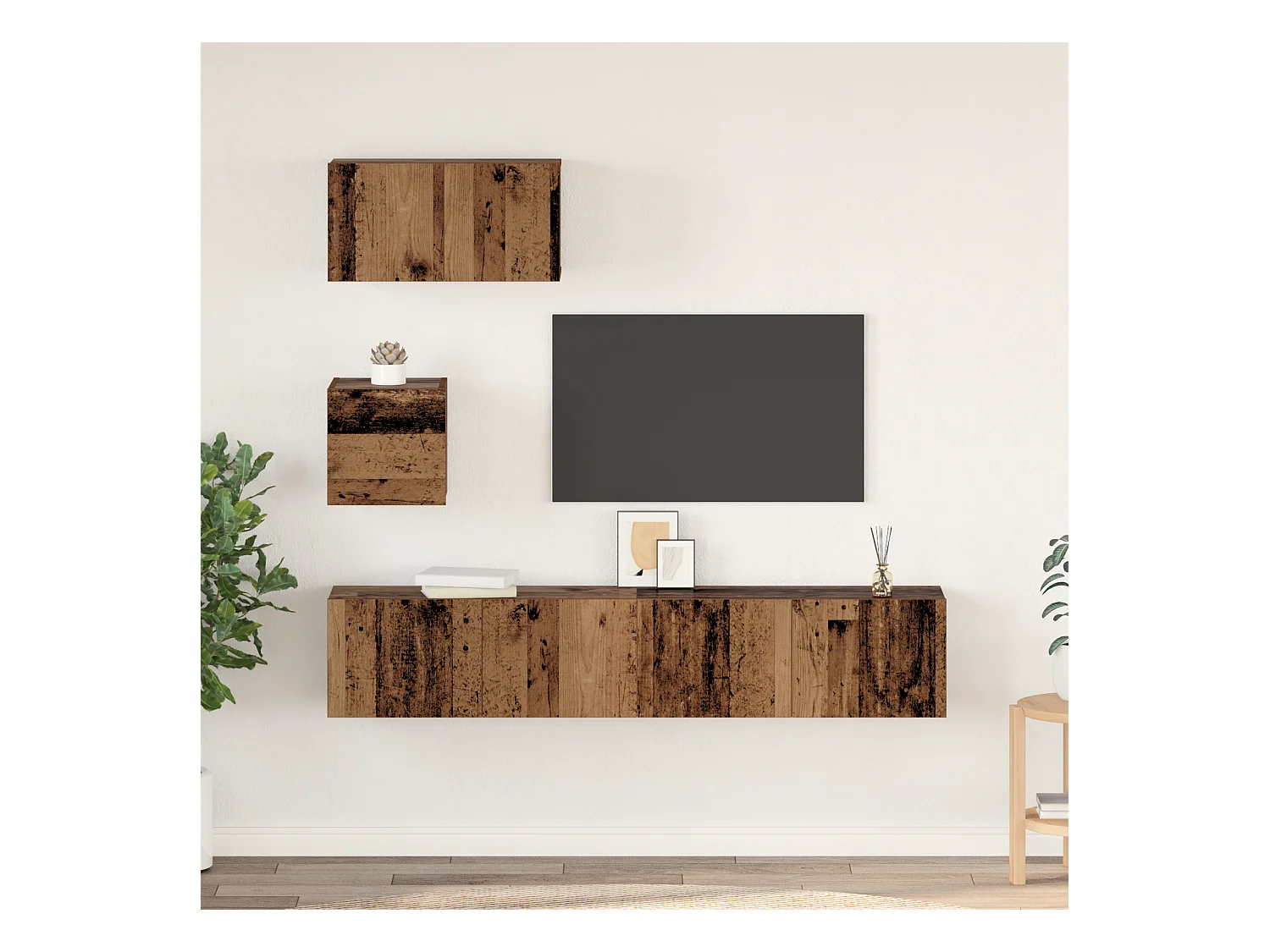 Wand TV kast | Tv-meubel | Tv-Bank 4 pcs Oud hout 80 x 30 x 30.5 cm Bewerkt hout