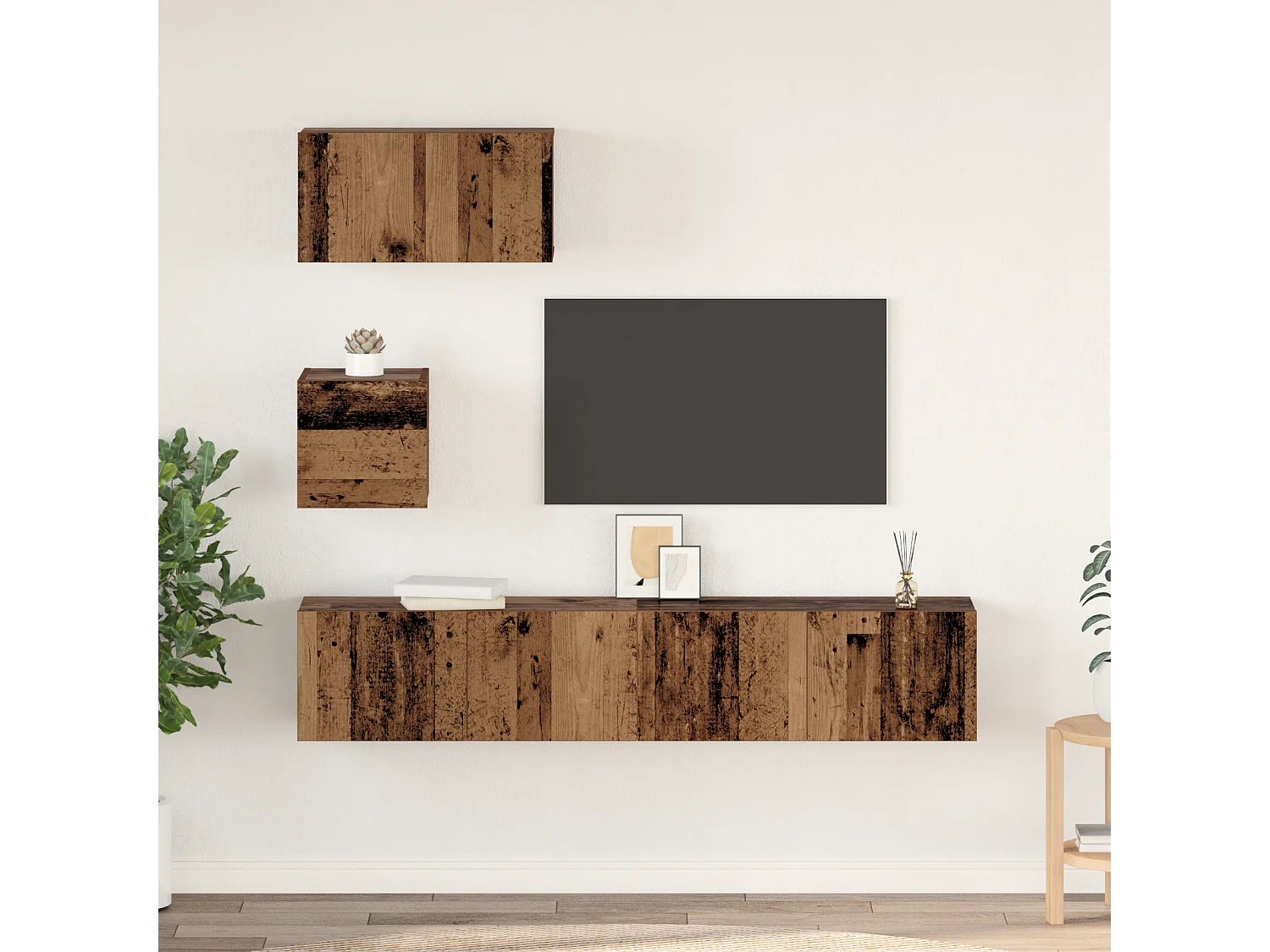 Wand TV kast | Tv-meubel | Tv-Bank 4 pcs Oud hout 80 x 30 x 30.5 cm Bewerkt hout
