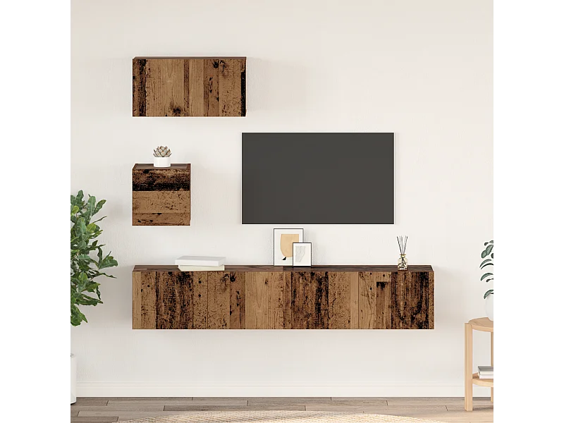 Wand TV kast | Tv-meubel | Tv-Bank 4 pcs Oud hout 80 x 30 x 30.5 cm Bewerkt hout