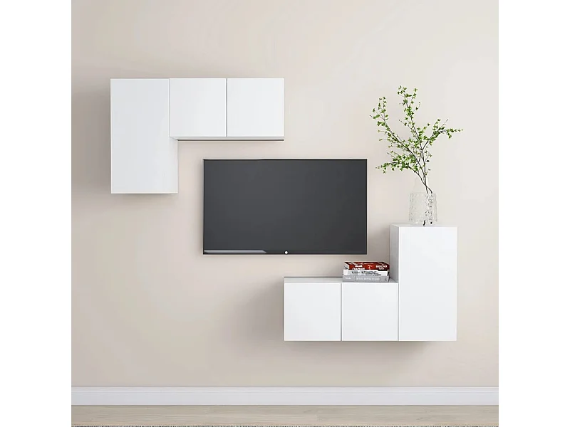 Ensemble de meubles TV | Bancs TV | Armoires TV 4 pcs Blanc Bois d'ingénierie