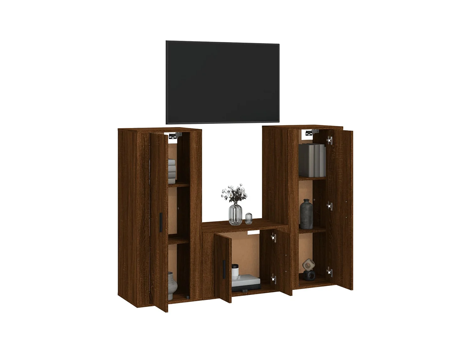 Set de muebles para TV  | Gabinetes de TV |  Muebles de salón 3 pzas madera contrachapada roble marrón