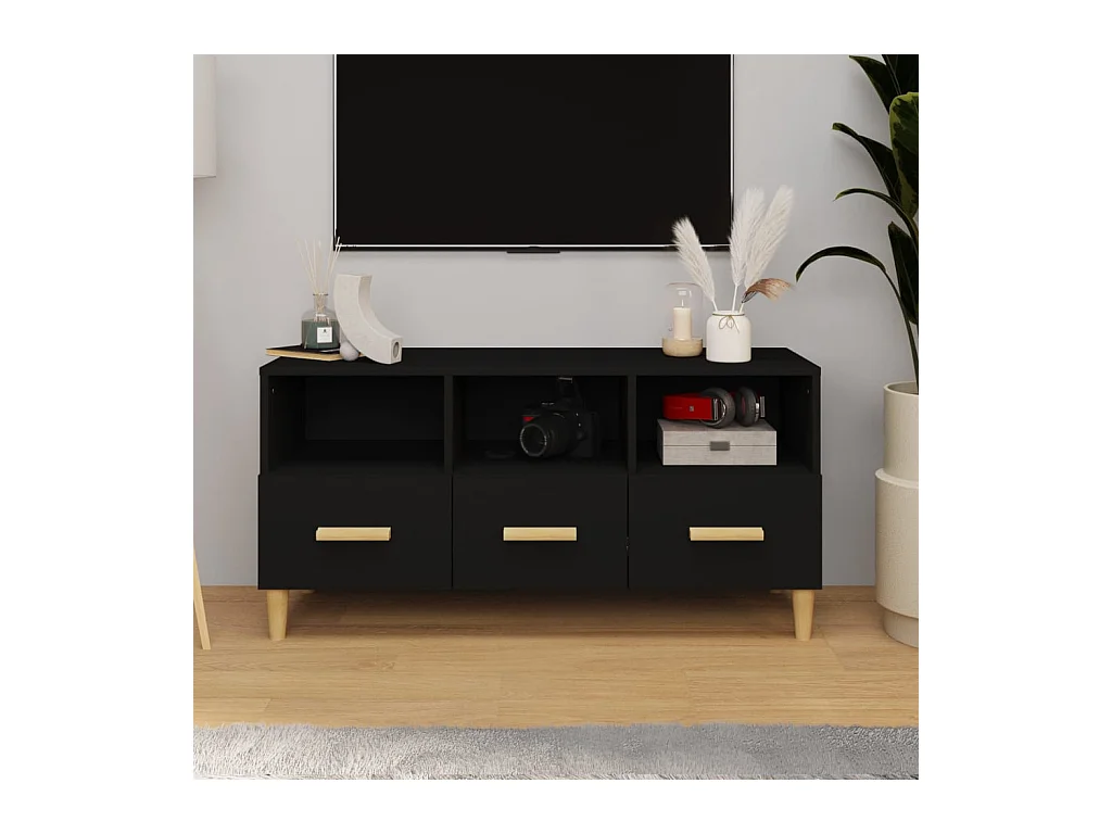 Mueble de TV | Mueble de salón madera contrachapada negro 102x36x50 cm