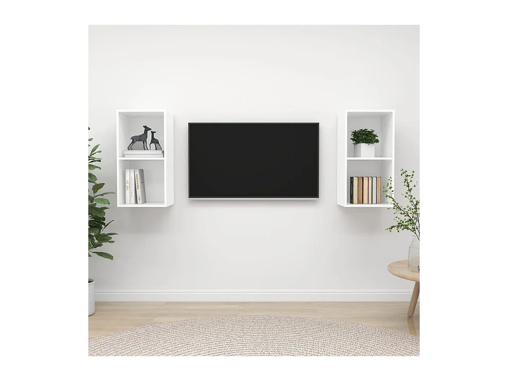Muebles de pared para TV | Gabinetes de TV |  Muebles de salón 2 uds madera contrachapada blanco