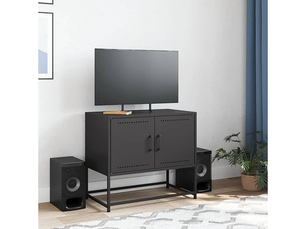 Mueble para TV  | Gabinete de TV |  Mueble de salón de acero negro 68,5x39x60,5 cm