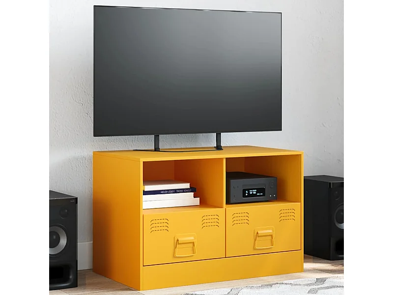 Mueble para TV  | Gabinete de TV |  Mueble de salón de acero amarillo mostaza 67x39x44 cm