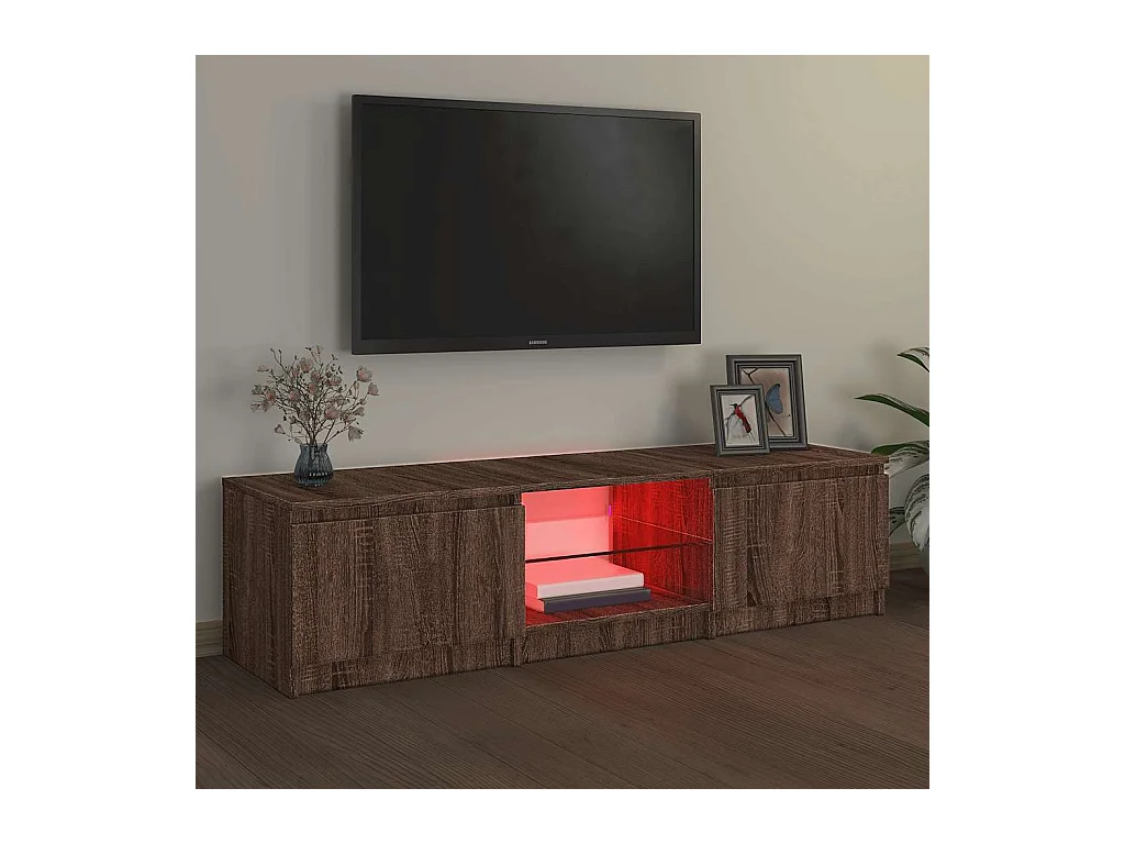 Mueble de TV | Mueble de salón con luces LED marrón roble 140x40x36 cm