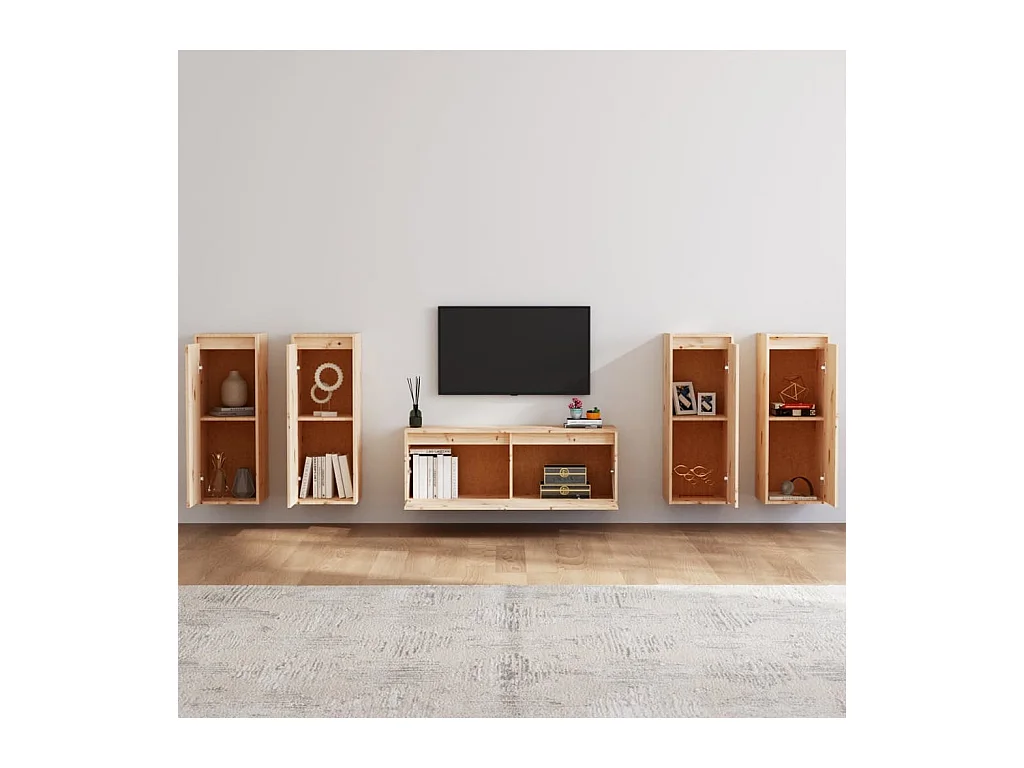 muebles para TV  | Gabinetes de TV |  Muebles de salón 5 piezas madera maciza de pino