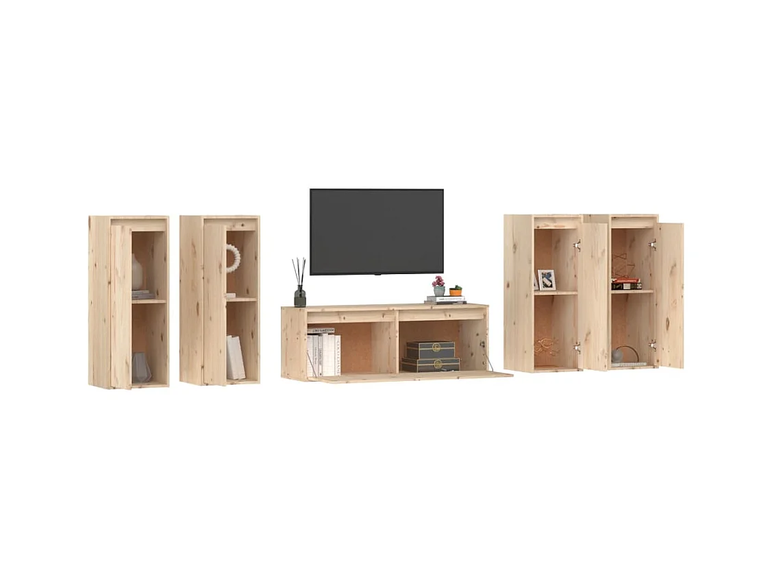 muebles para TV  | Gabinetes de TV |  Muebles de salón 5 piezas madera maciza de pino