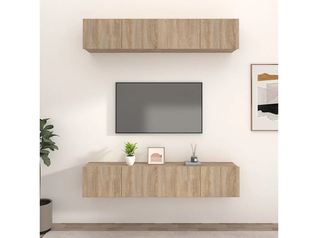 Tv-meubel | Tv-Bank | TV-kasts 4 st 80x30x30 cm bewerkt hout sonoma eikenkleurig