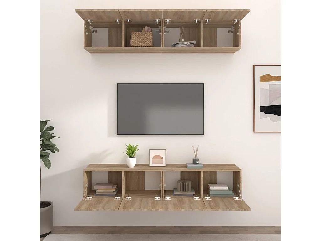 Tv-meubel | Tv-Bank | TV-kasts 4 st 80x30x30 cm bewerkt hout sonoma eikenkleurig