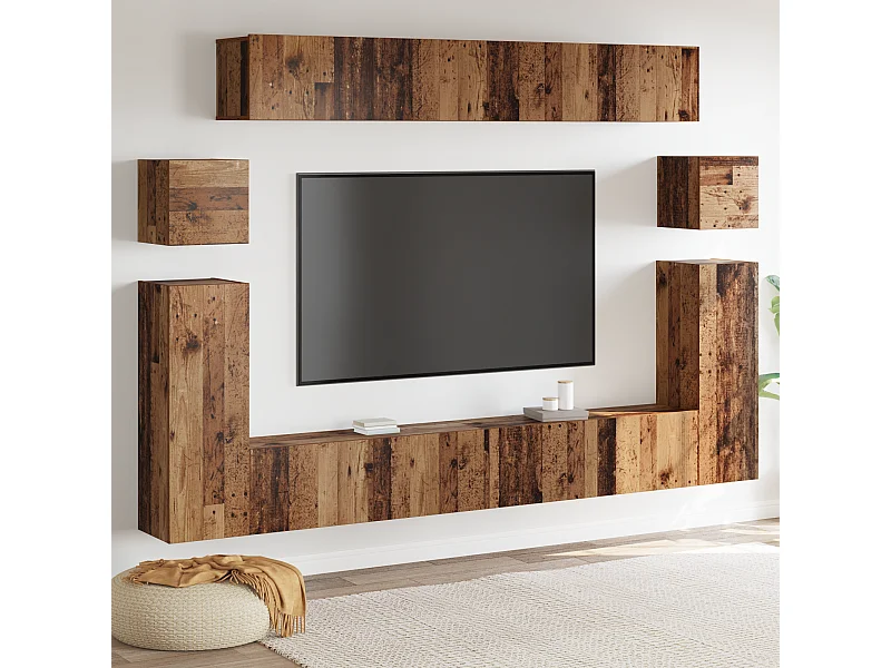 Tv-meubelset | Tv-Bank | TV-kast met plank 8 pcs Oude hout Medium 30.5 x 30 x 30 cm