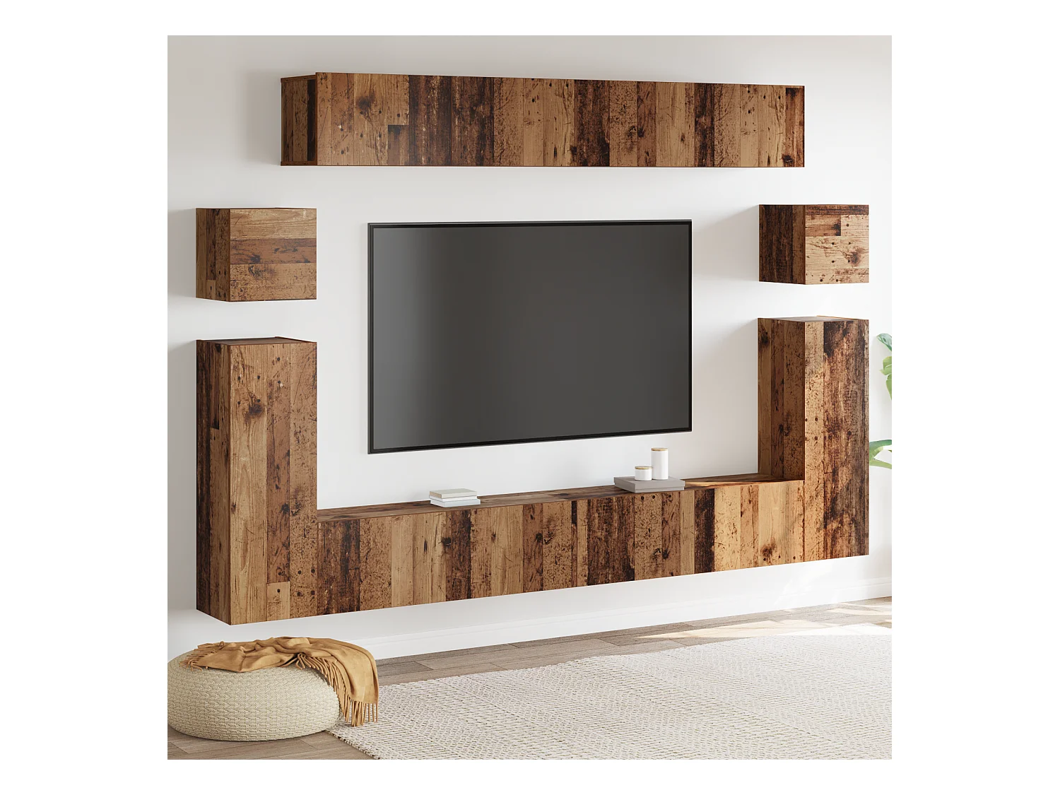 Tv-meubelset | Tv-Bank | TV-kast met plank 8 pcs Oude hout Medium 30.5 x 30 x 30 cm