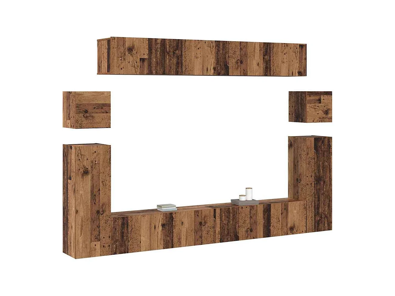 Tv-meubelset | Tv-Bank | TV-kast met plank 8 pcs Oude hout Medium 30.5 x 30 x 30 cm