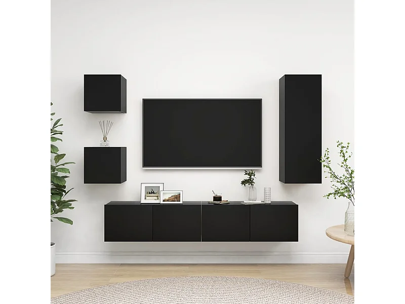Set de muebles de TV | Gabinetes de TV |  Muebles de salón 5 piezas madera contrachapada negro