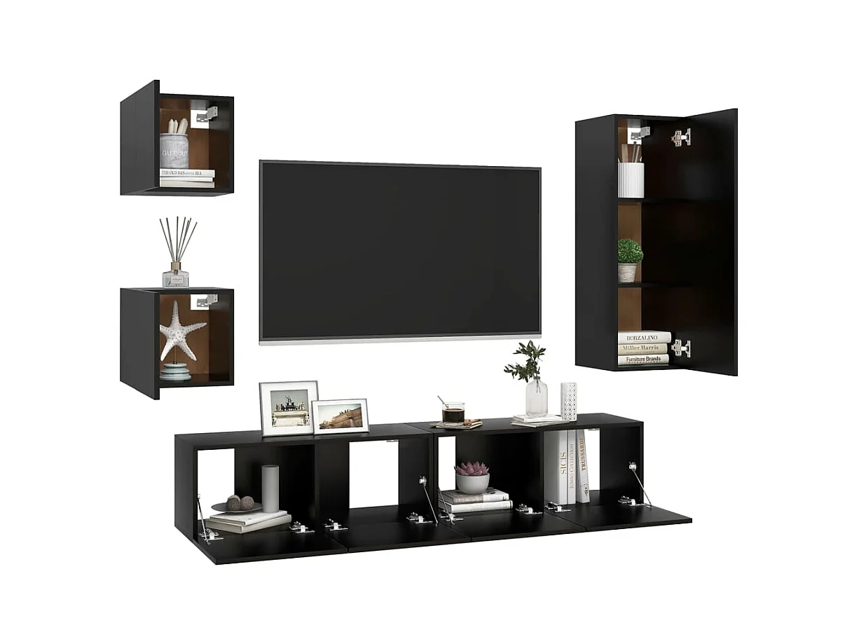 Set de muebles de TV | Gabinetes de TV |  Muebles de salón 5 piezas madera contrachapada negro
