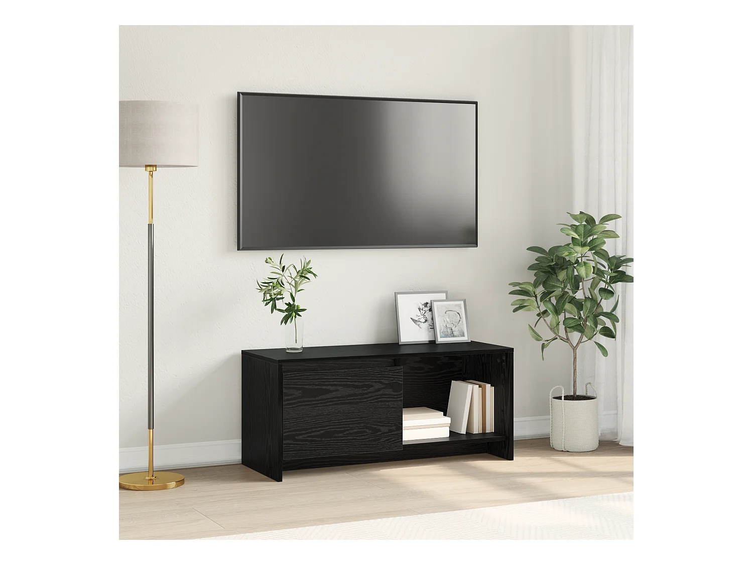 Mueble TV | Soporte de TV Roble negro 90 x 35 x 40 cm Madera contrachapada