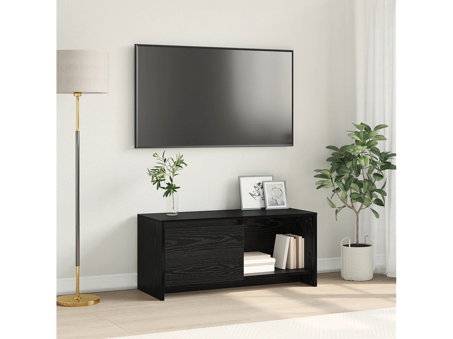 Mueble TV | Soporte de TV Roble negro 90 x 35 x 40 cm Madera contrachapada