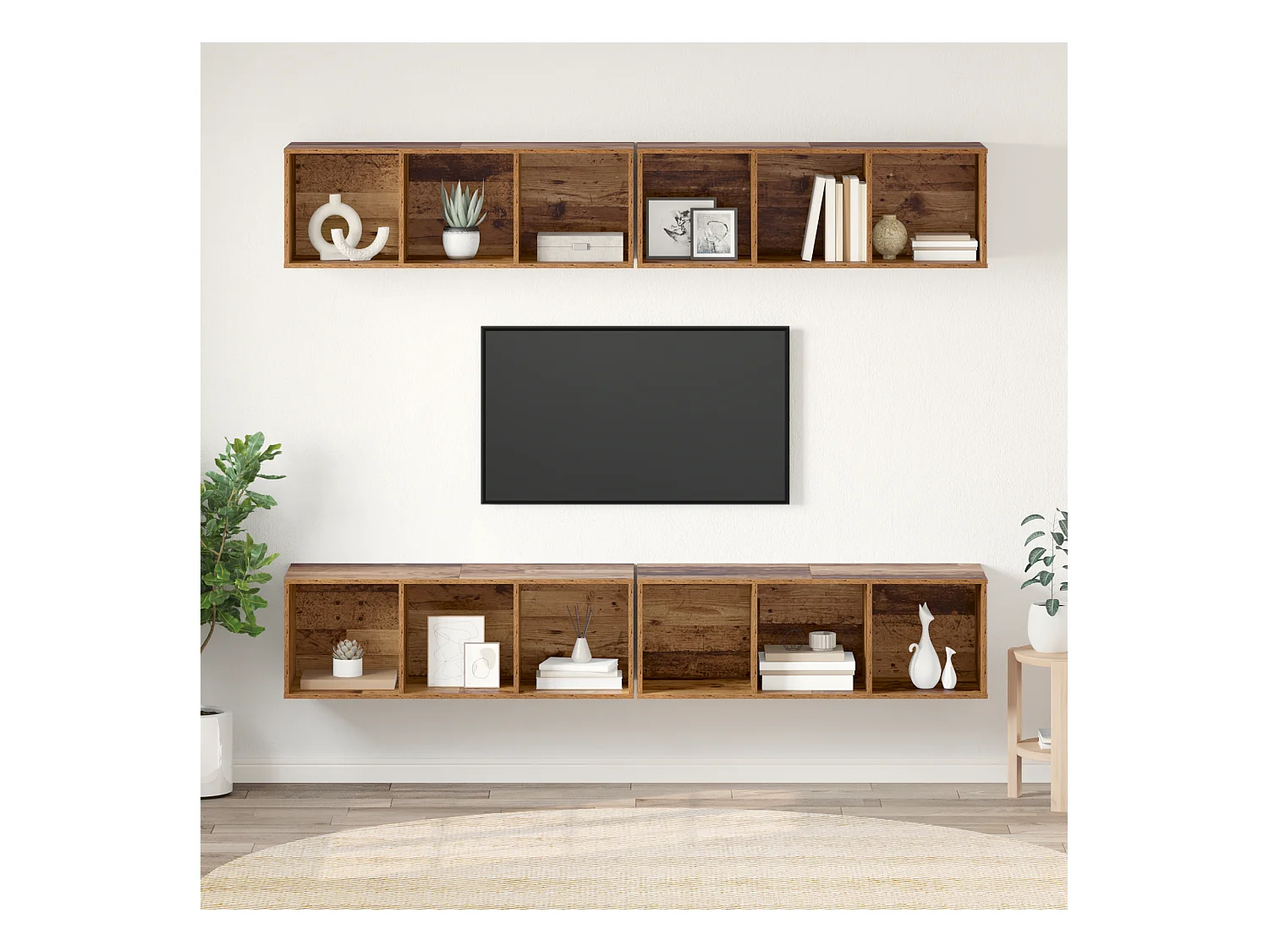 Wand TV kast | Tv-meubel | Tv-Bank met plank met opslag 4 pcs Oud hout 37 x 37 x 107.5 cm