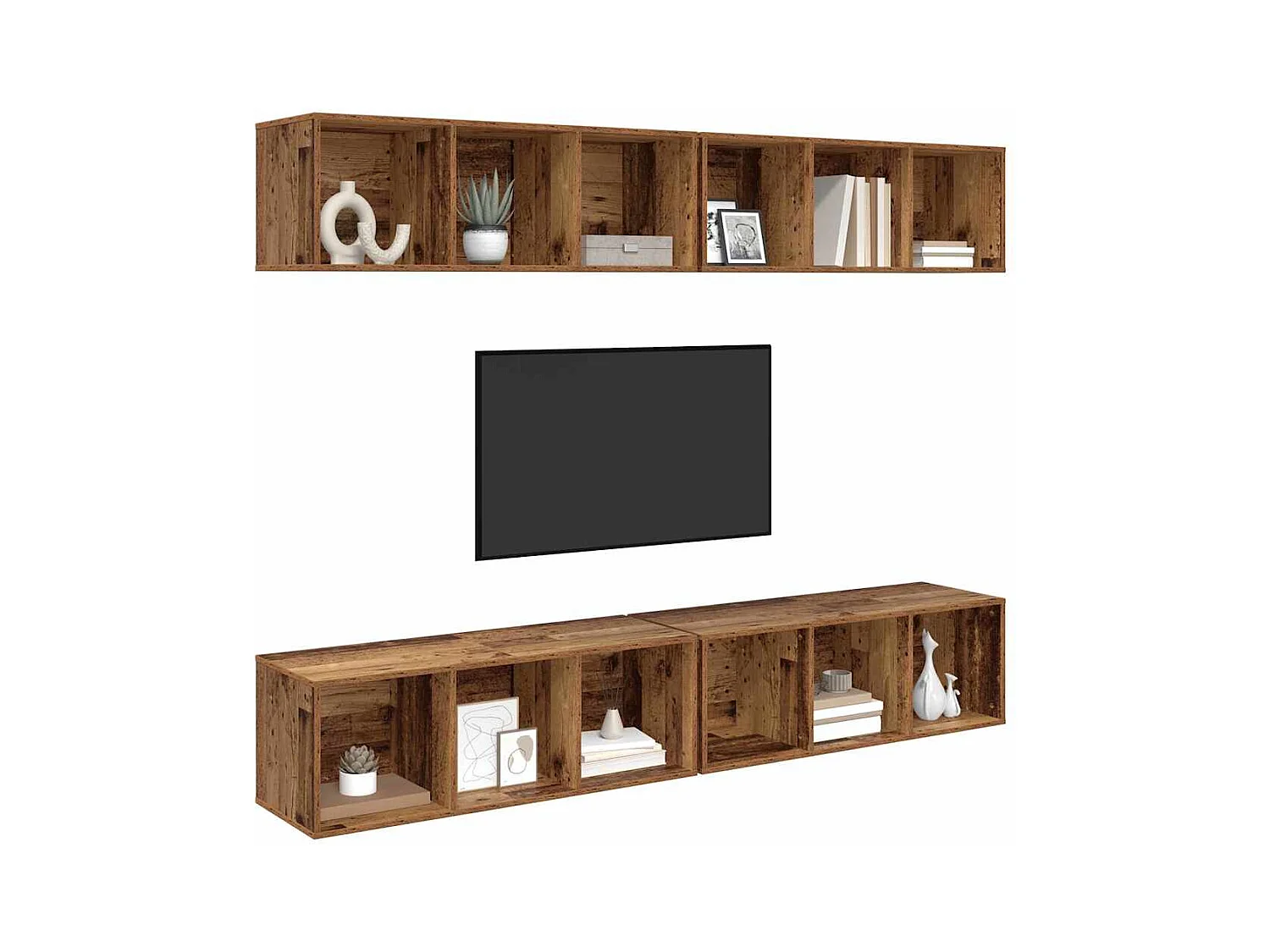 Wand TV kast | Tv-meubel | Tv-Bank met plank met opslag 4 pcs Oud hout 37 x 37 x 107.5 cm