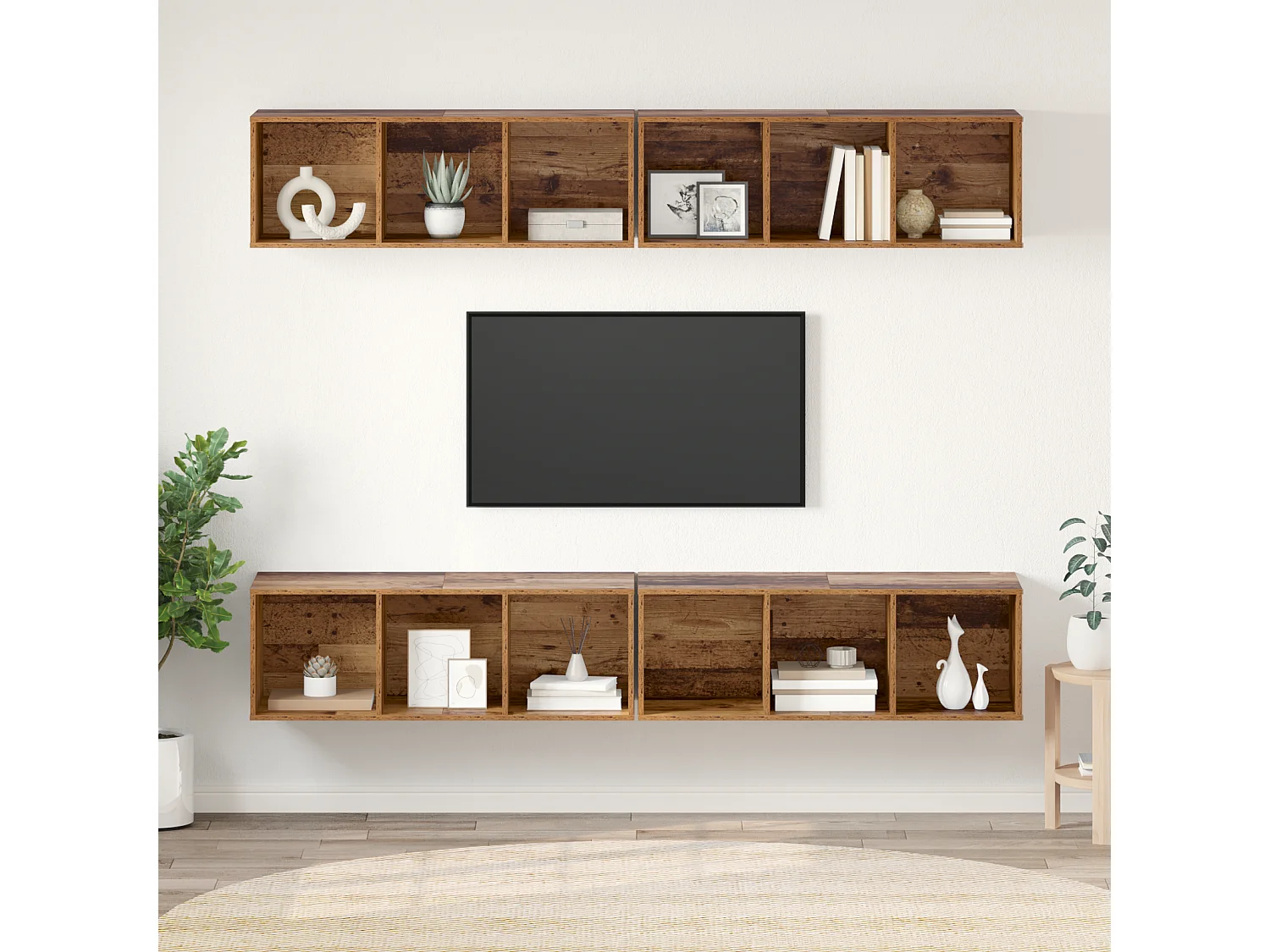 Meuble TV | Banc TV | Armoire TV mural 4 pcs Vieux bois 37 x 37 x 107,5 cm