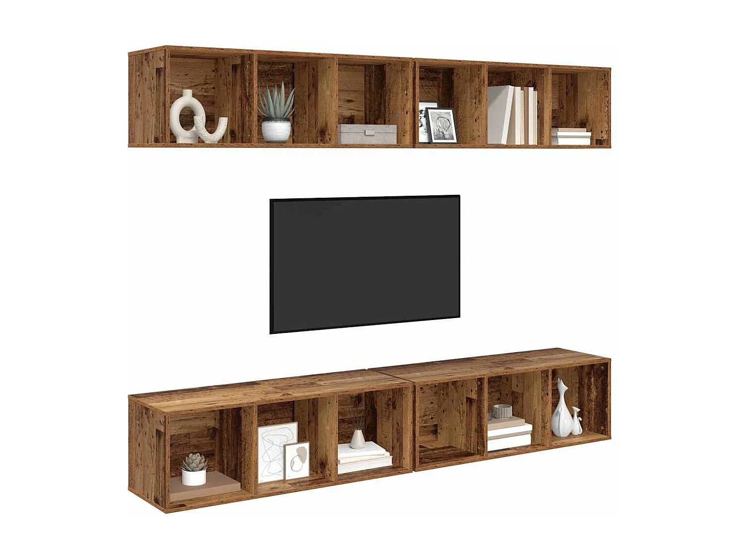 Meuble TV | Banc TV | Armoire TV mural 4 pcs Vieux bois 37 x 37 x 107,5 cm