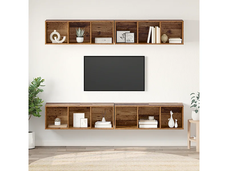 Meuble TV | Banc TV | Armoire TV mural 4 pcs Vieux bois 37 x 37 x 107,5 cm
